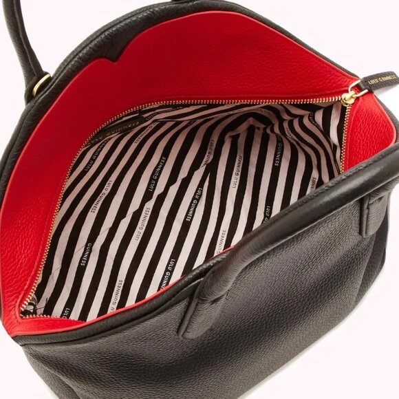 Lulu Guinness Large Valentina Black Pebbled Leather Satchel Handbag - NWOT - Picture 4 of 11